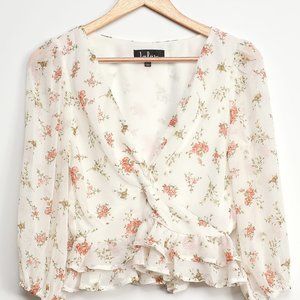 Sweetly Sun-Kissed Ivory Floral Print Twist-Front Peplum Top